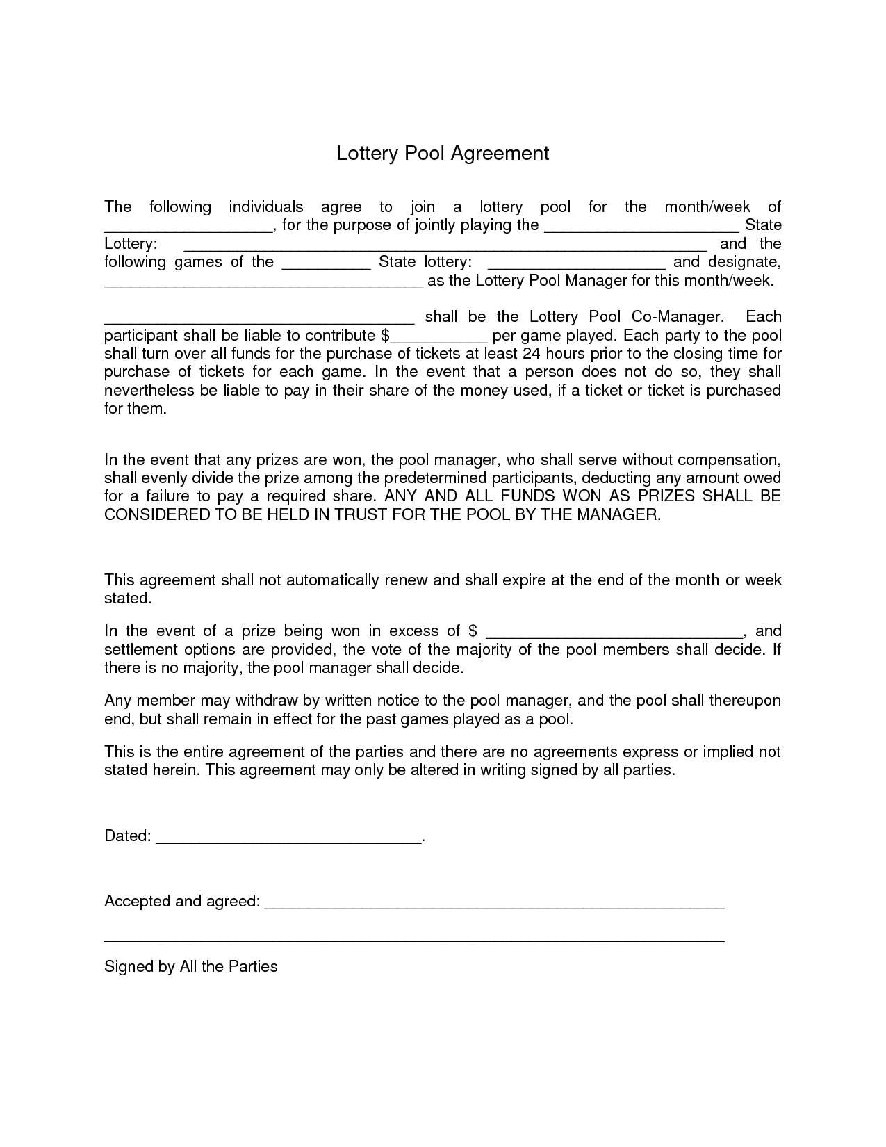 lottery agreement form free simple fice lottery pool contract template ra d60706