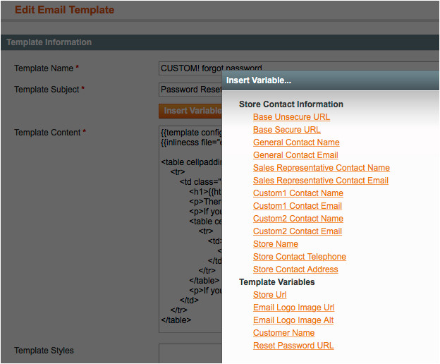 magento email tempales