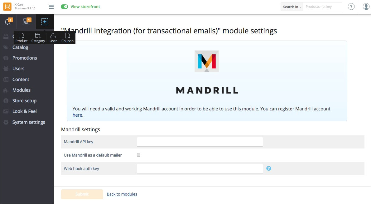 mandrill transactional emails integration