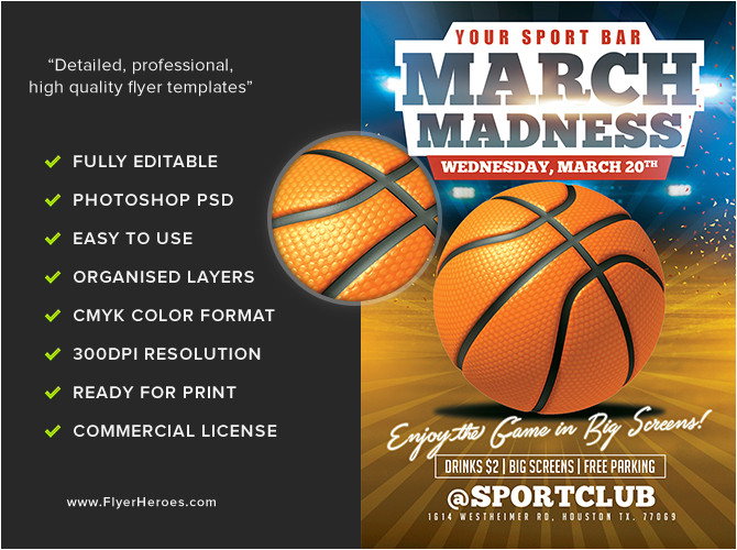march madness basketball flyer template
