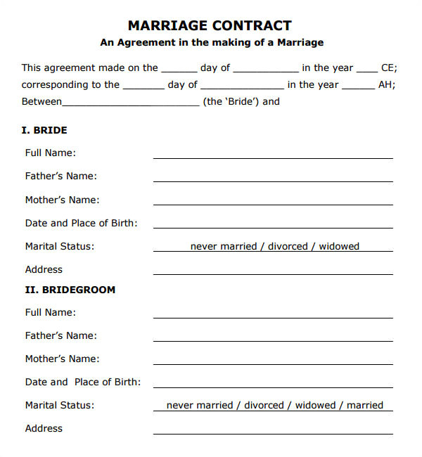 Marriage Agreement Contract Template Marriage Contract Template 14 Download Free Documents