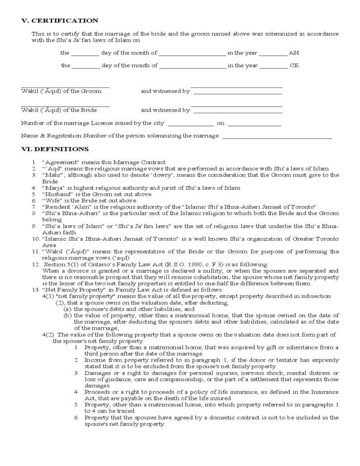 Marriage Contract Ontario Template Marriage Contract form Ontario Free Download