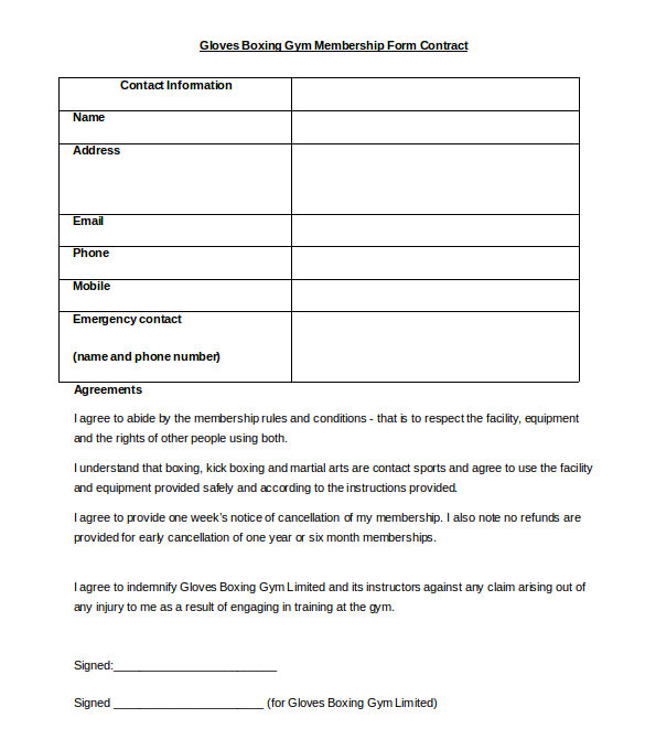 gym contract template