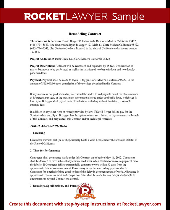 Maryland Home Improvement Contract Template Home Improvement Contract Agreement Template with Sample