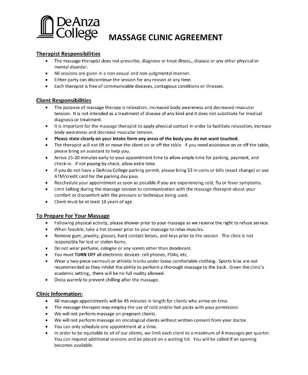 massage therapy contract template examples
