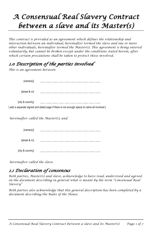 master s slave consensual real slavery contract template