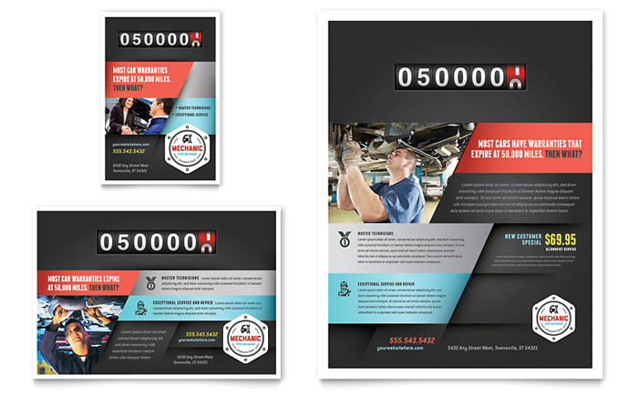 auto mechanic flyer ad template design at0040701