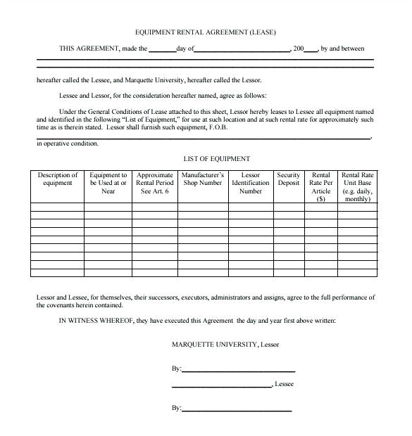 equipment contract template