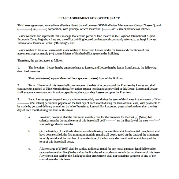 sample office lease agreement