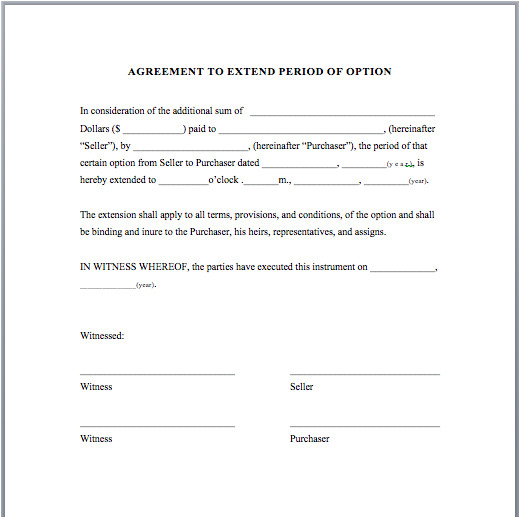 agreement template to extend period of option