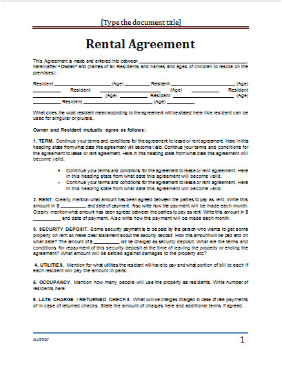 Microsoft Word Rental Contract Template Ms Word Rental Agreement Template Word Document Templates
