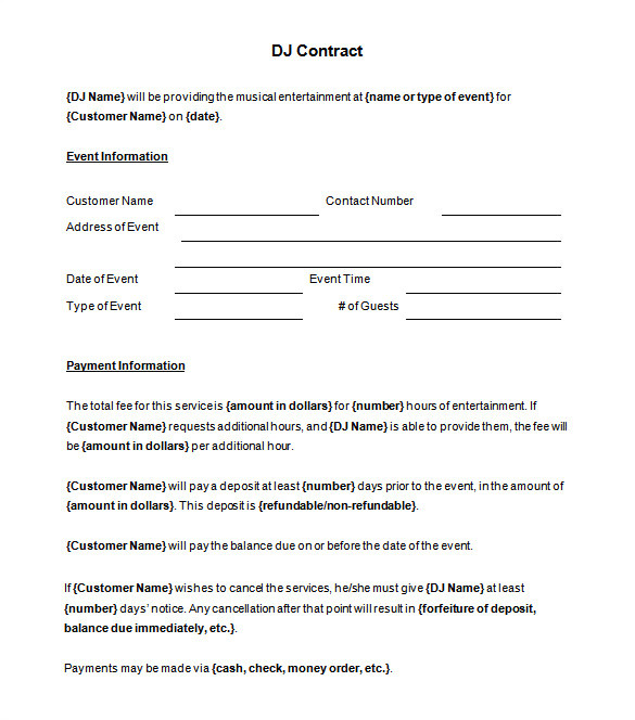 dj contract template