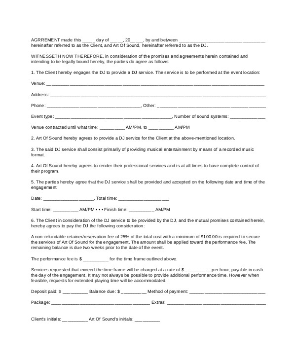 Mobile Dj Contract Template Sample Dj Contract 14 Examples In Word Pdf Google