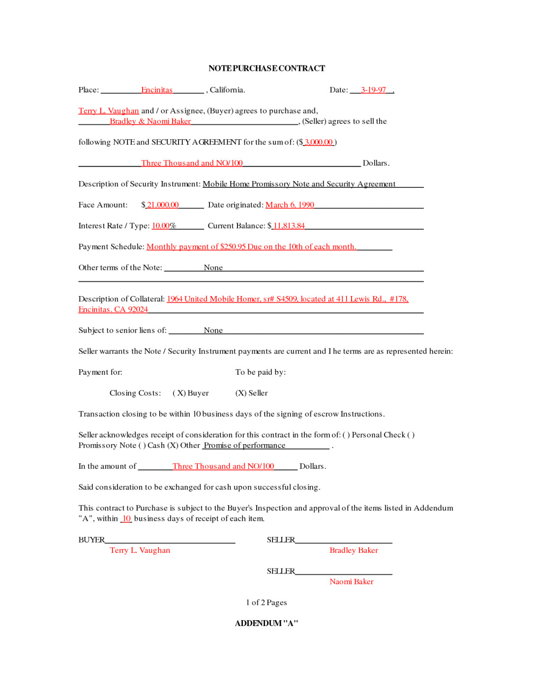mobile home purchase agreement