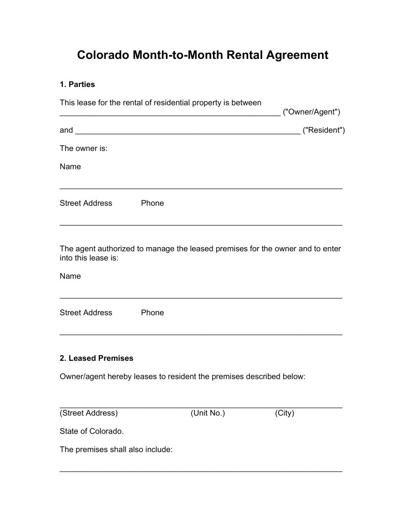 colorado month to month rental agreement template
