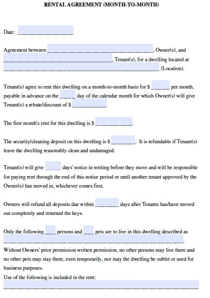 ohio month month rental agreement pdf template