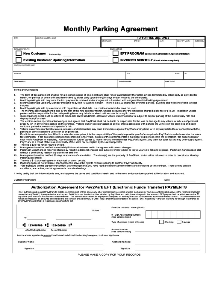 Monthly Parking Contract Template Sample Monthly Parking Agreement Free Download