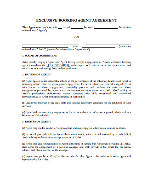 booking agent contract template