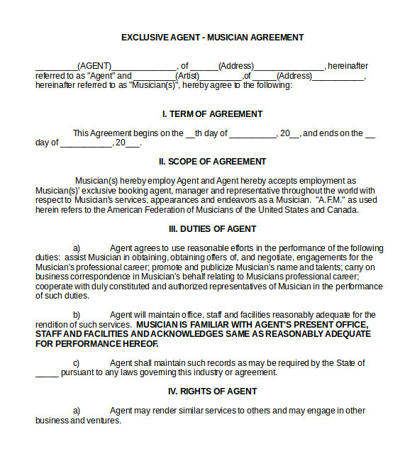 booking agent contract template