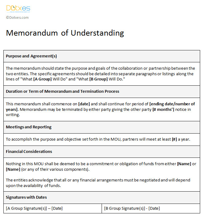 memorandum of understanding sample template