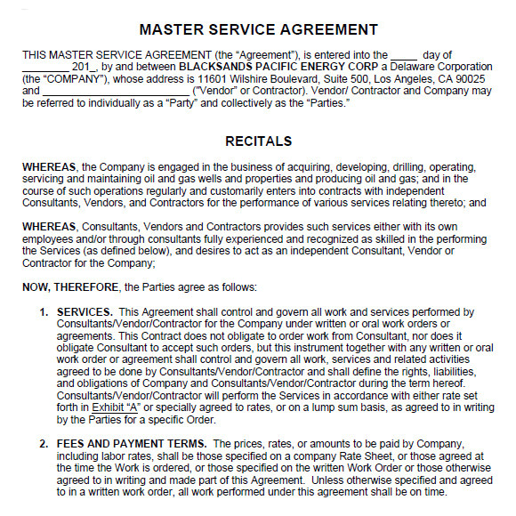 sample master service agreement