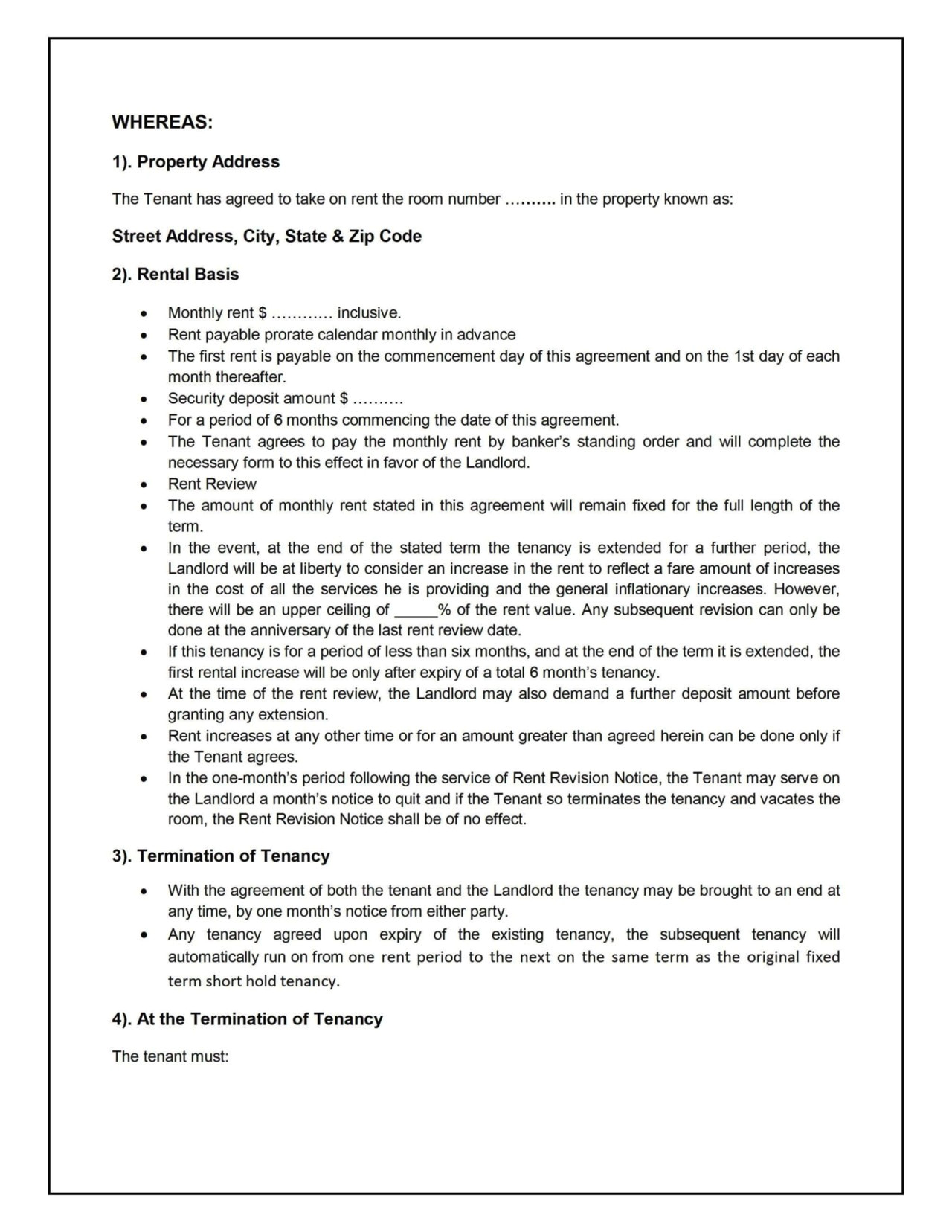 private rental agreement template