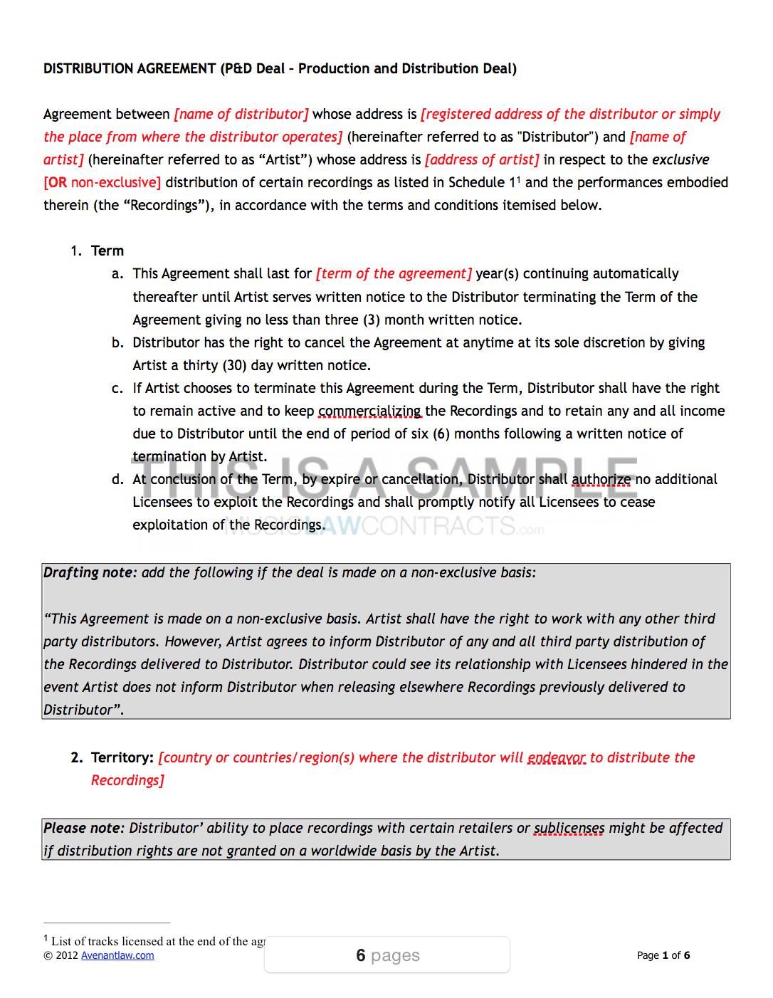 Music Distribution Contract Template Music Distribution Contract Template