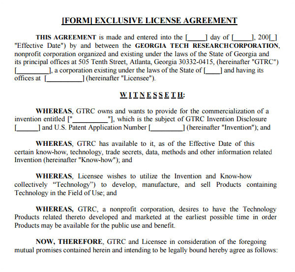license agreement template