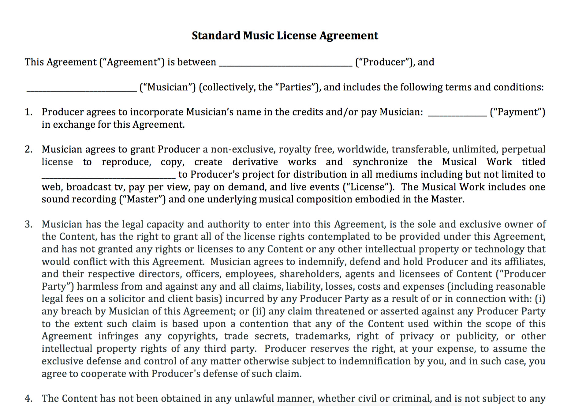 standard music license agreement