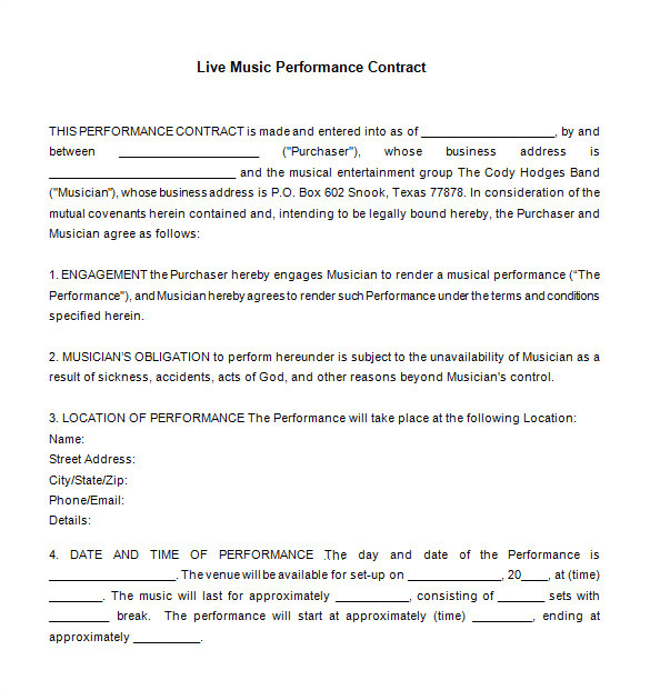 Musician Contract Template Free 20 Music Contract Templates Word Pdf Google Docs