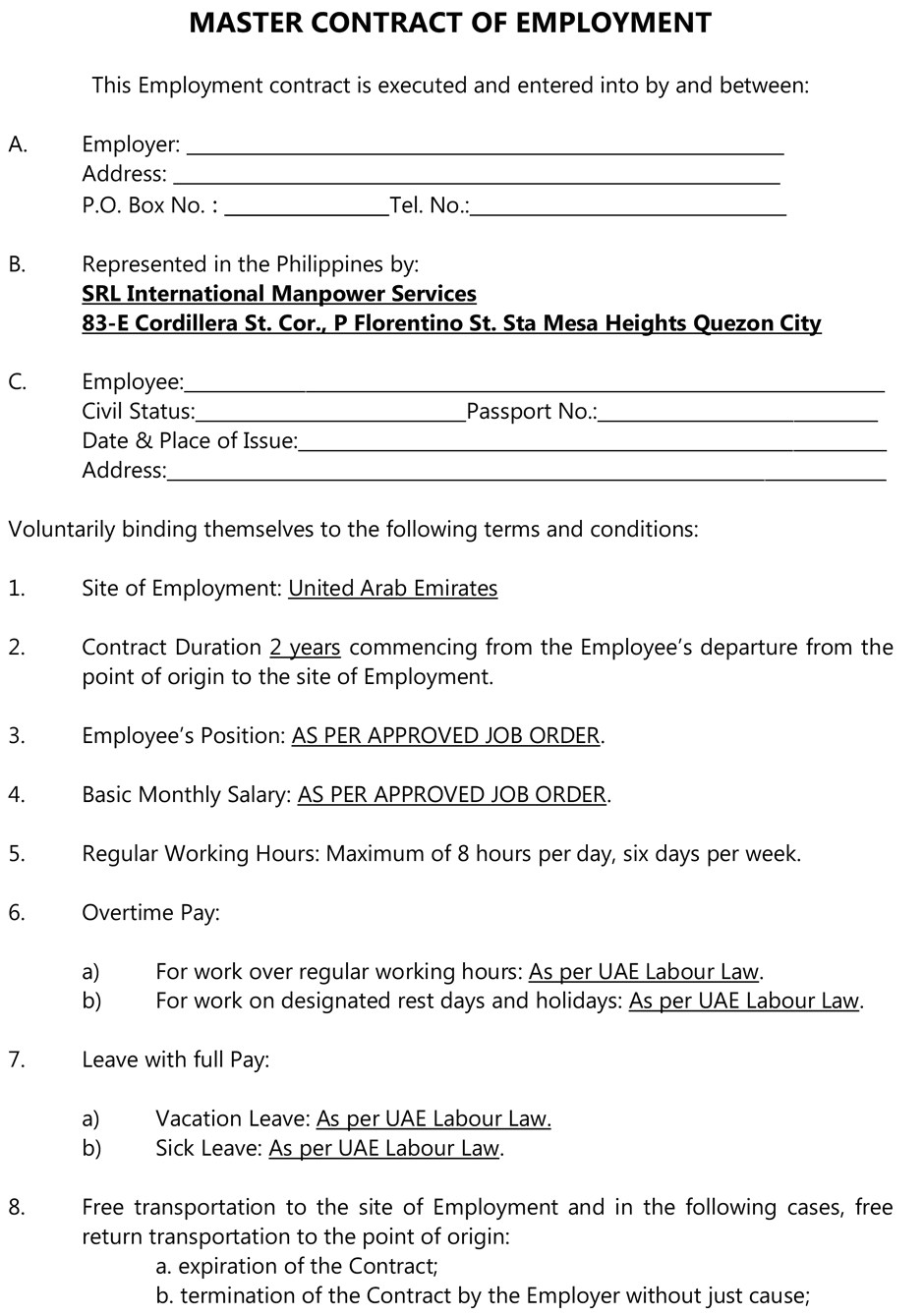 Nail Technician Contract Template for Employers Srl International Manpower Services