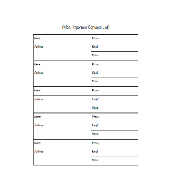 Name Address Email and Phone Number Template Contact List Template 19 Free Sample Example format