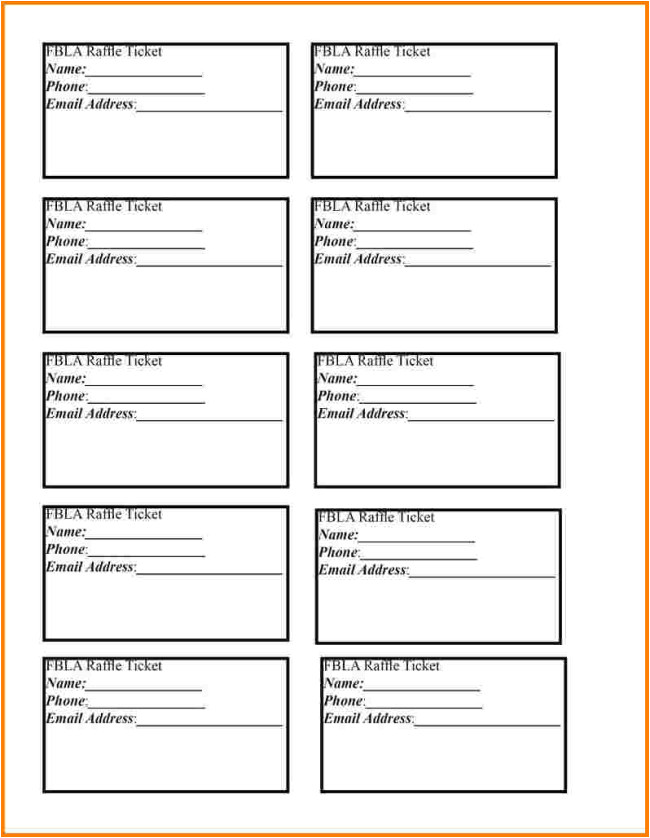 simple blank ticket template example for fbla raffle with name and phone and email address