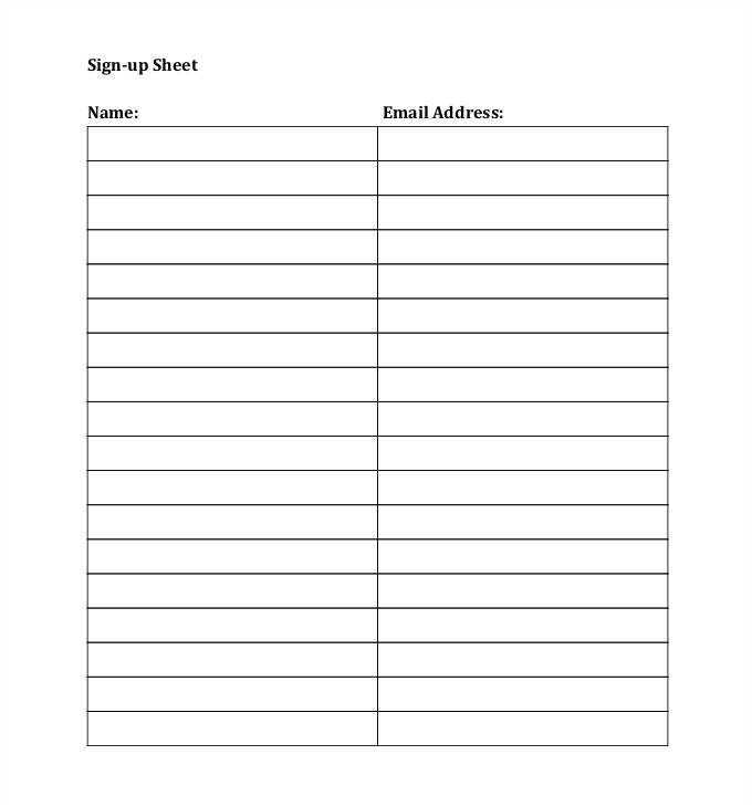 Name and Email Sign-up Sheet Template Sign Up Sheets 58 Free Word Excel Pdf Documents