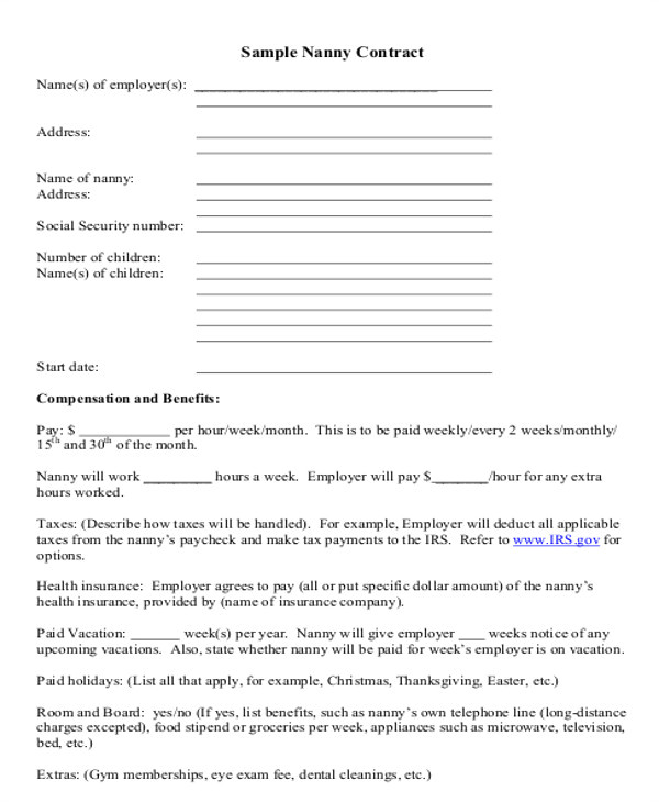 nanny agreement contract