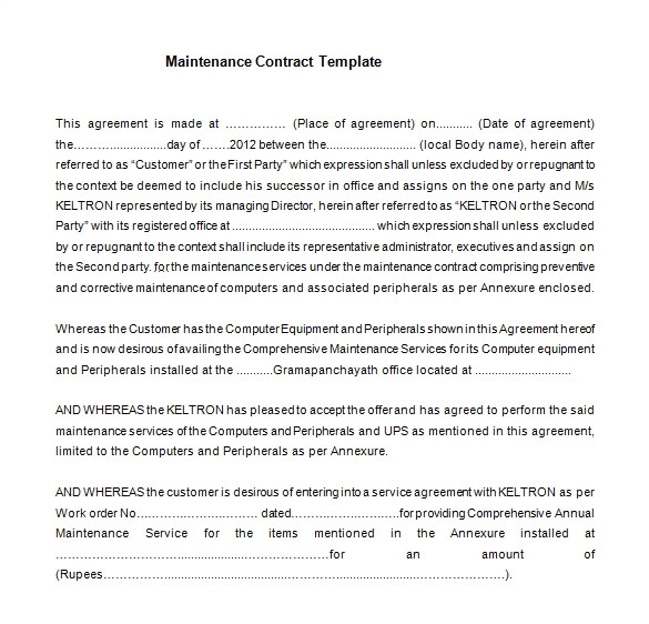 Network Maintenance Contract Template 1 Network Maintenance Contract Template 15 Maintenance Contract Templates Word Pdf Apple