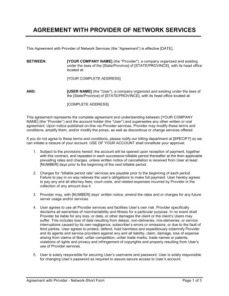 agreement with provider of network services d5159
