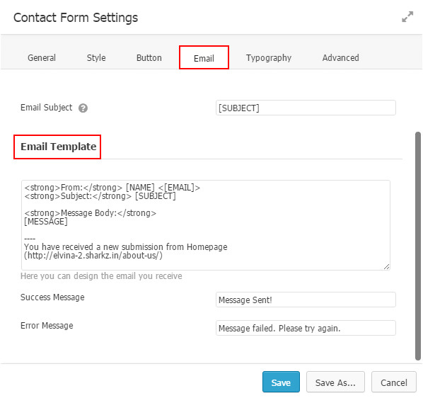 design email template to receive user information within mail
