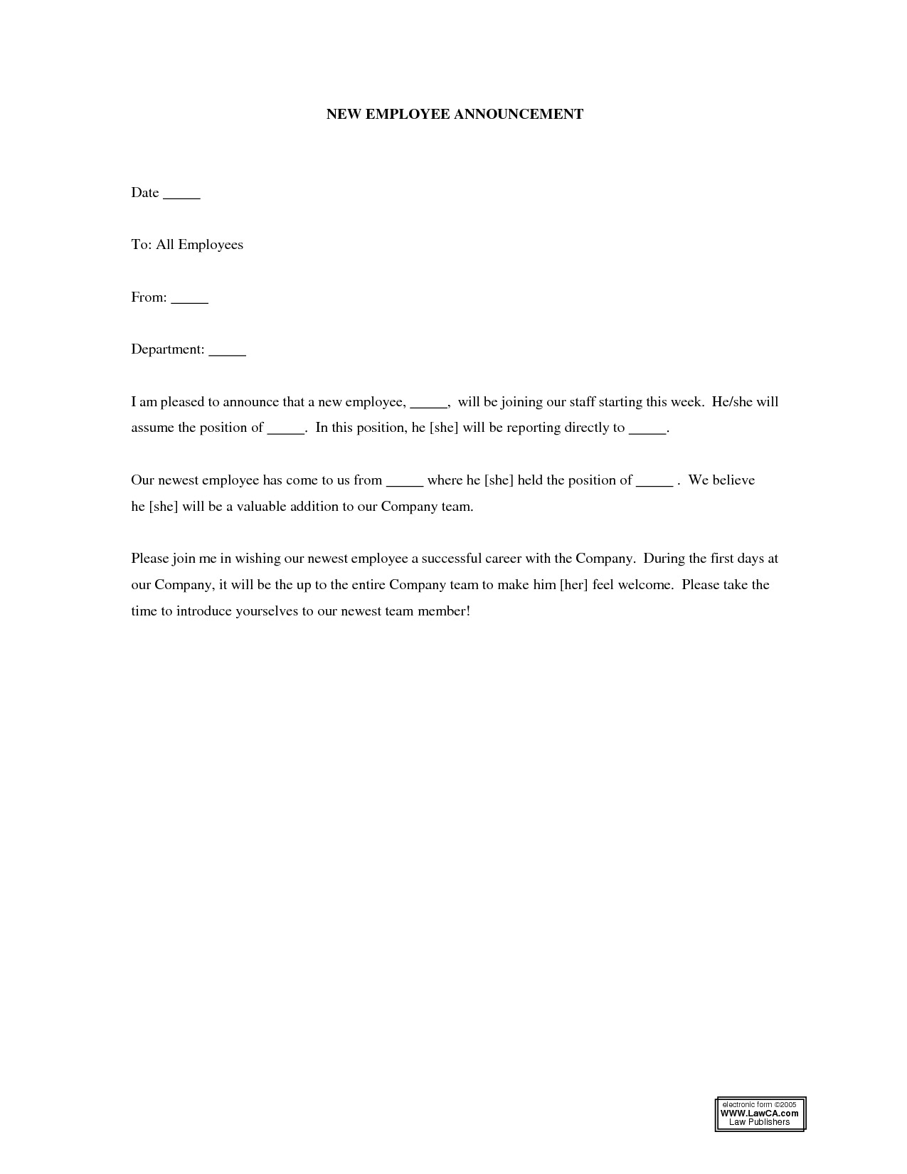 post new employee announcement letter 370390