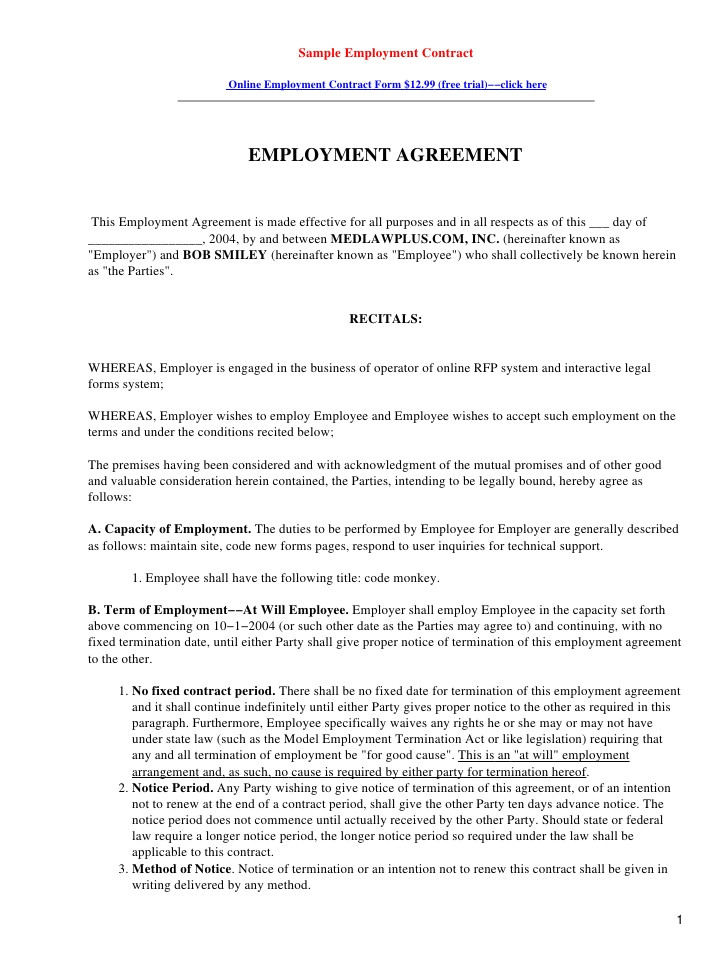 restaurant employee contract template free software and shareware