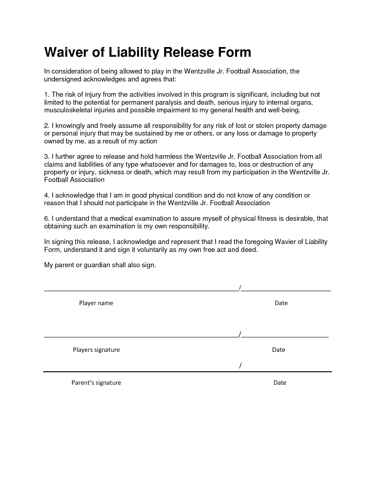 release and waiver of liability agreement