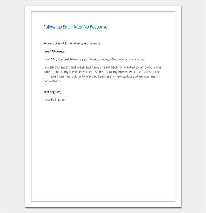 No Response Email Template Follow Up Letter Template 10 formats Samples Examples