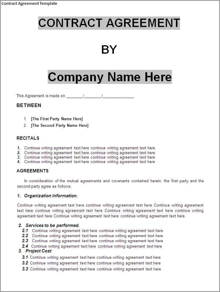 non binding agreement template excellent contract agreement template word excel formats va g109437