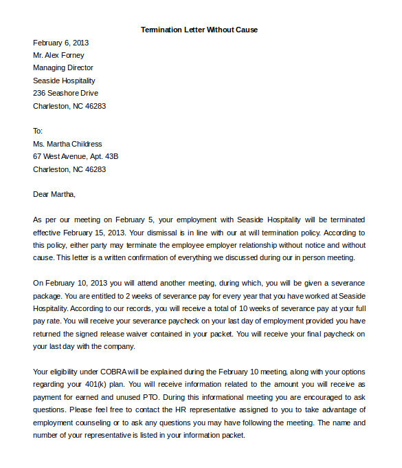 sample contract termination letter