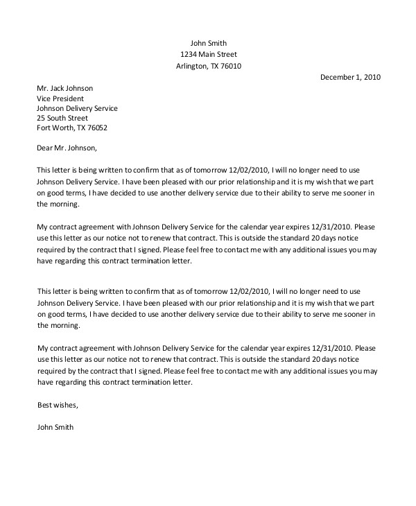 Notice Of Contract Termination Letter Template Sample Contract Termination Letter 12 Examples In Word Pdf