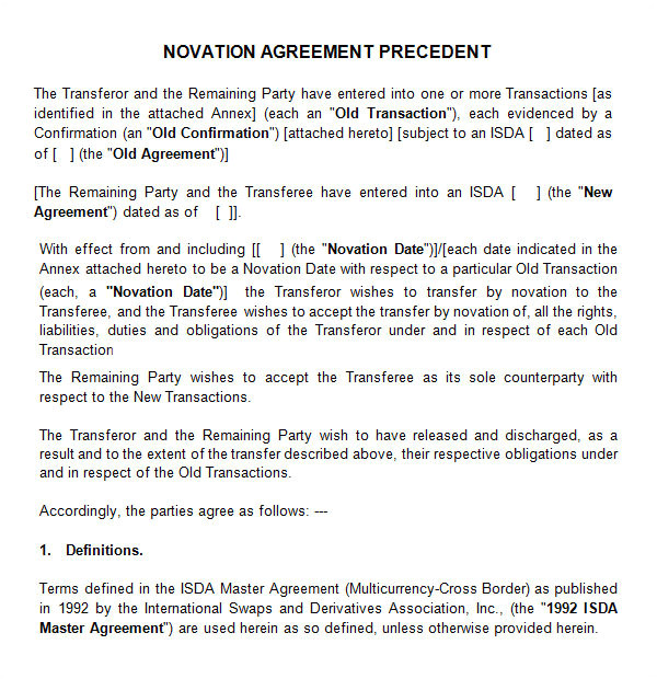 novation agreement template