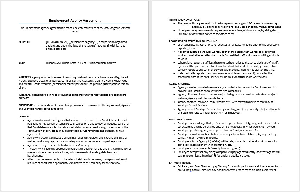Nursing Agency Contract Template Uk Employment Agency Agreement Template Microsoft Word