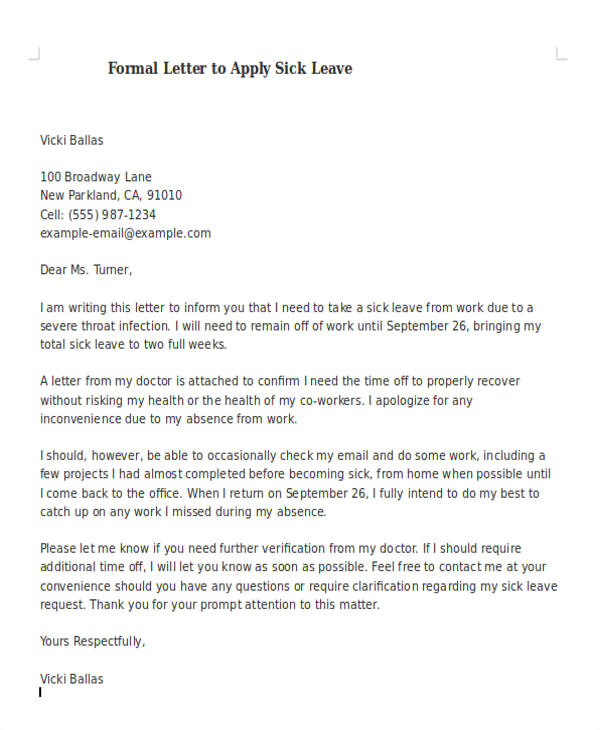 formal sick leave letter