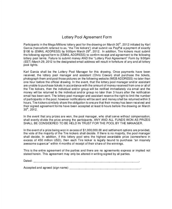 lottery pool agreement template