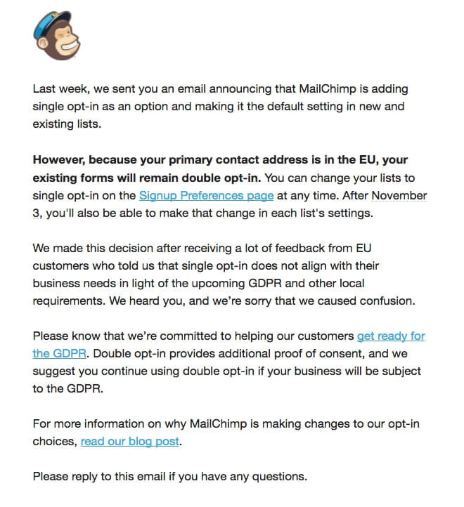 from around the industry mailchimp single opt in and the gdpr